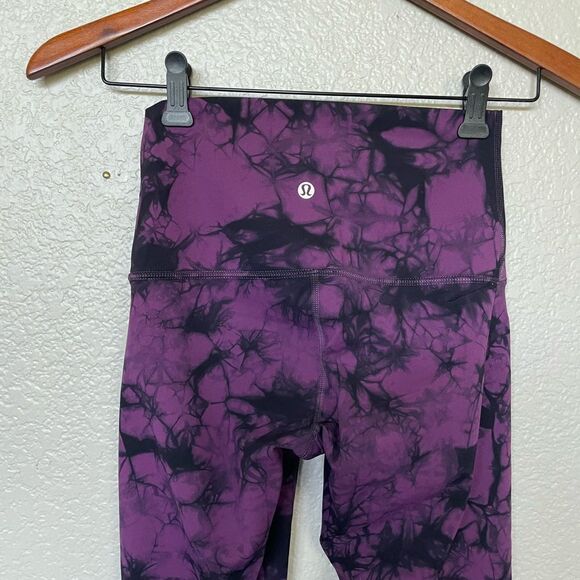 Lululemon Purple Print Active Long Leggings Tights 4 - Picture 4 of 5